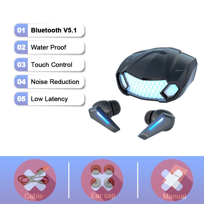 Dodoup M5 BT 5.1 Waterproof Noise Cancelling Low Latency TWS Gaming Earbuds Earphones
