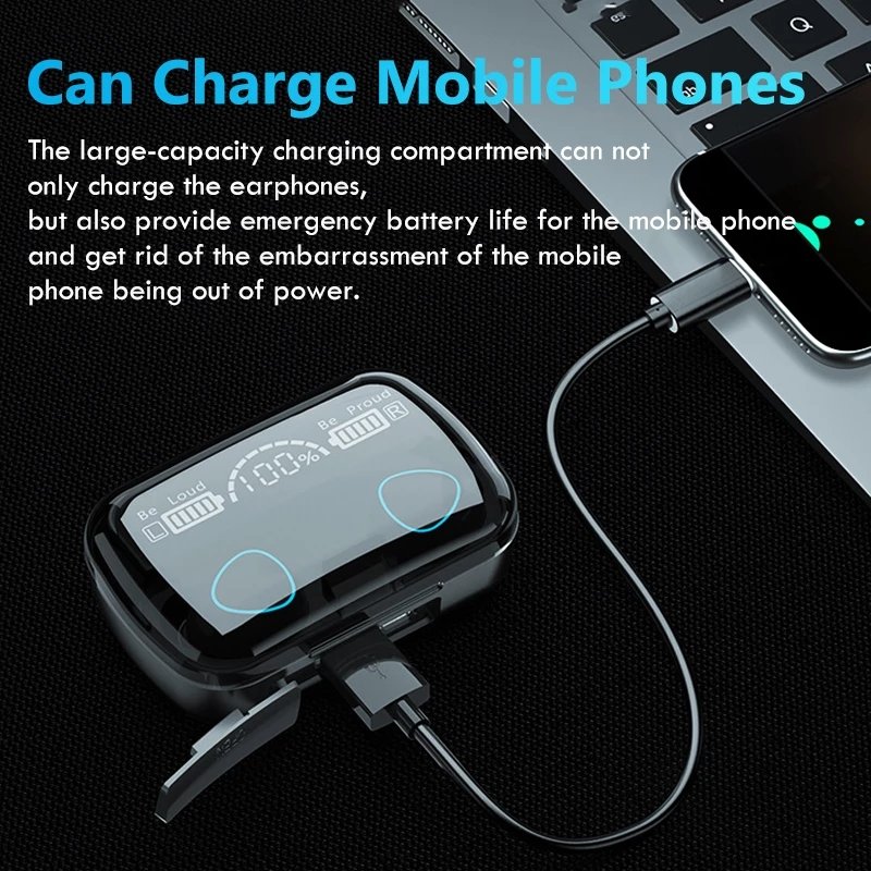 M10 9D TWS 5.1 Earphone Touch Control Wireless Earphones Stereo Bass Headphone LED Digital Display Earbuds with Power Bank