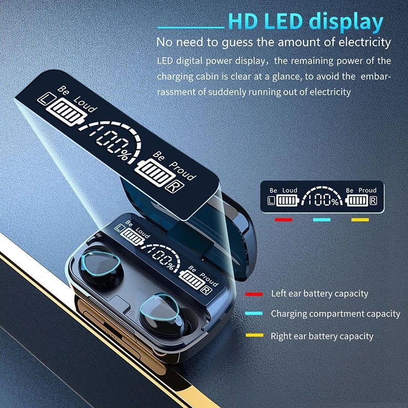 M10 9D TWS 5.1 Earphone Touch Control Wireless Earphones Stereo Bass Headphone LED Digital Display Earbuds with Power Bank