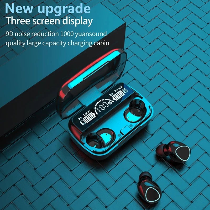 M10 9D TWS 5.1 Earphone Touch Control Wireless Earphones Stereo Bass Headphone LED Digital Display Earbuds with Power Bank