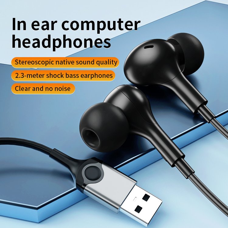 New In-Ear USB Wired Headset with Microphone Noise Cancelling Gaming Magnetic Earphones Hi-Fi Wired Earbuds for PC Computer