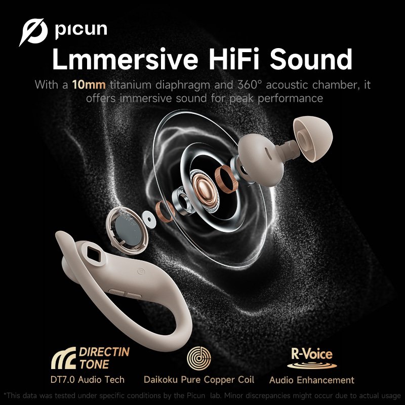 Picun A5 Ear Hook Wireless Earphone Noise Cancelling TWS Hands Free Bluetooth Headphones