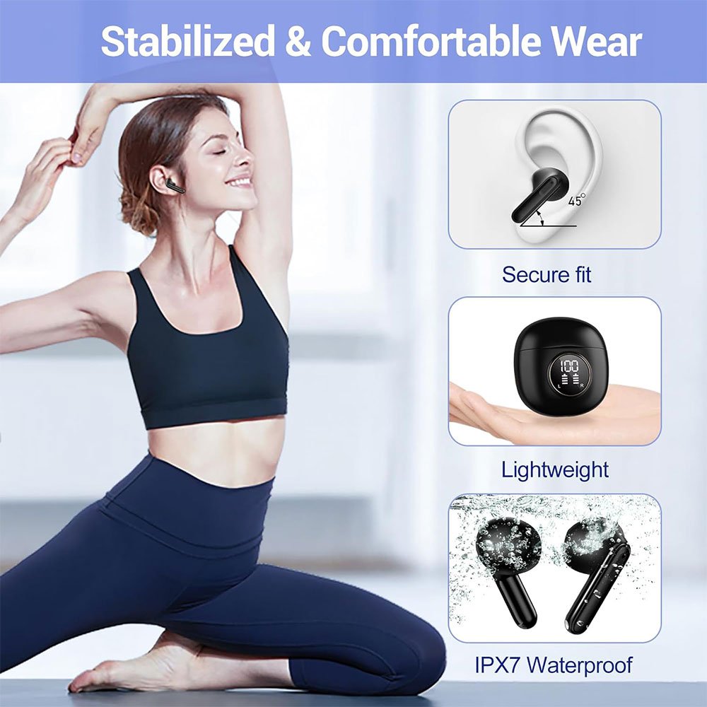 Y20 TWS Wireless Sport Earbuds ENC Dual Mic Noise Cancelling Headphones HiFi Stereo Bluetooth Gaming Earphones with LED Display
