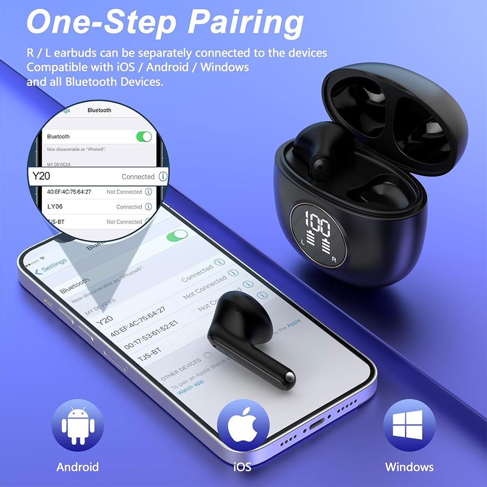 Y20 TWS Wireless Sport Earbuds ENC Dual Mic Noise Cancelling Headphones HiFi Stereo Bluetooth Gaming Earphones with LED Display