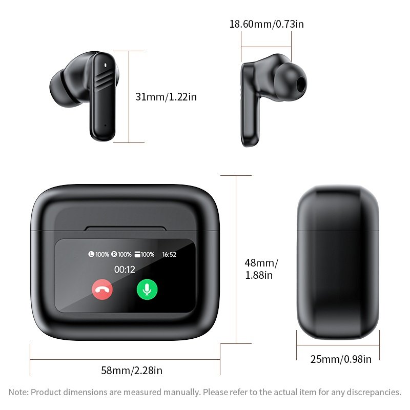 Lichip LX20 ANC Noise Cancelling earbuds HD Stereo Wireless In-Ear Headphone LX-20 Display LCD Touch Smart Screen Earphones