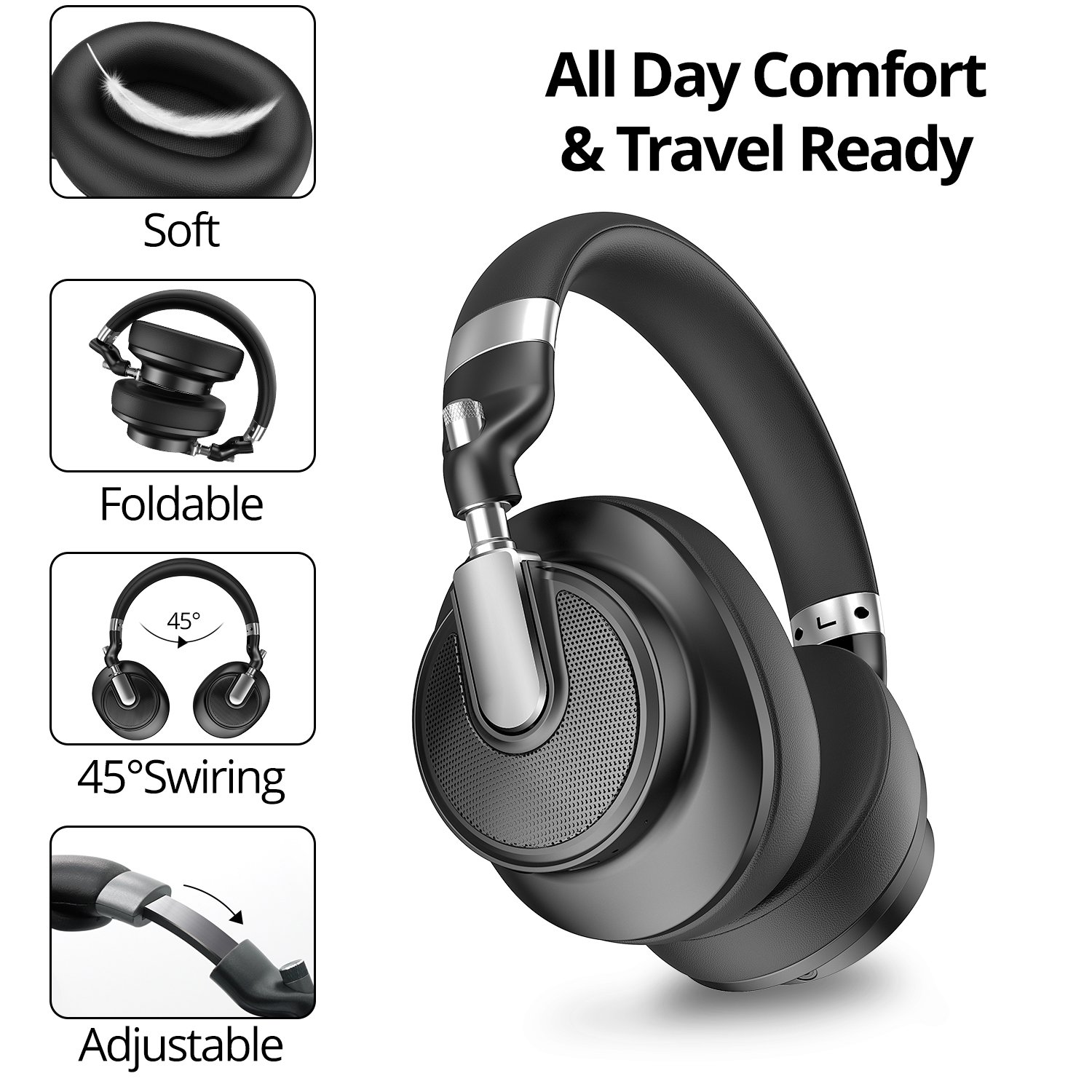 Teeline Original Best Foldable Headphones Wired Wireless Blue-tooth Over Ear Active Noise Cancelling Headset