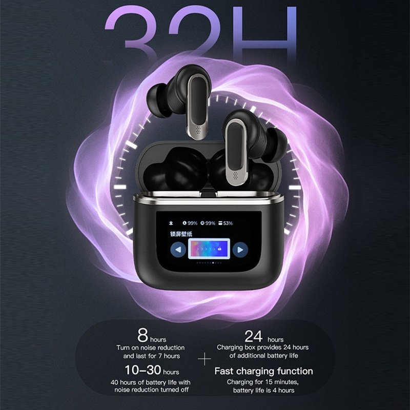 JL TWS Earbuds Smart LCD Touch Screen Wireless Bluetooth Stereo ANC Noise Cancelling In-Ear Digital Display Earphones
