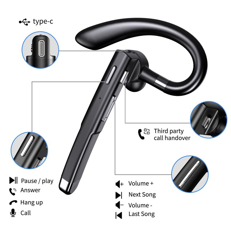 YYK-520 Single Ear Earbuds V5.2 Bluetooth Earphone Headset Stereo Wireless Noise Canceling Headphone Hands-Free Sports Earpiece