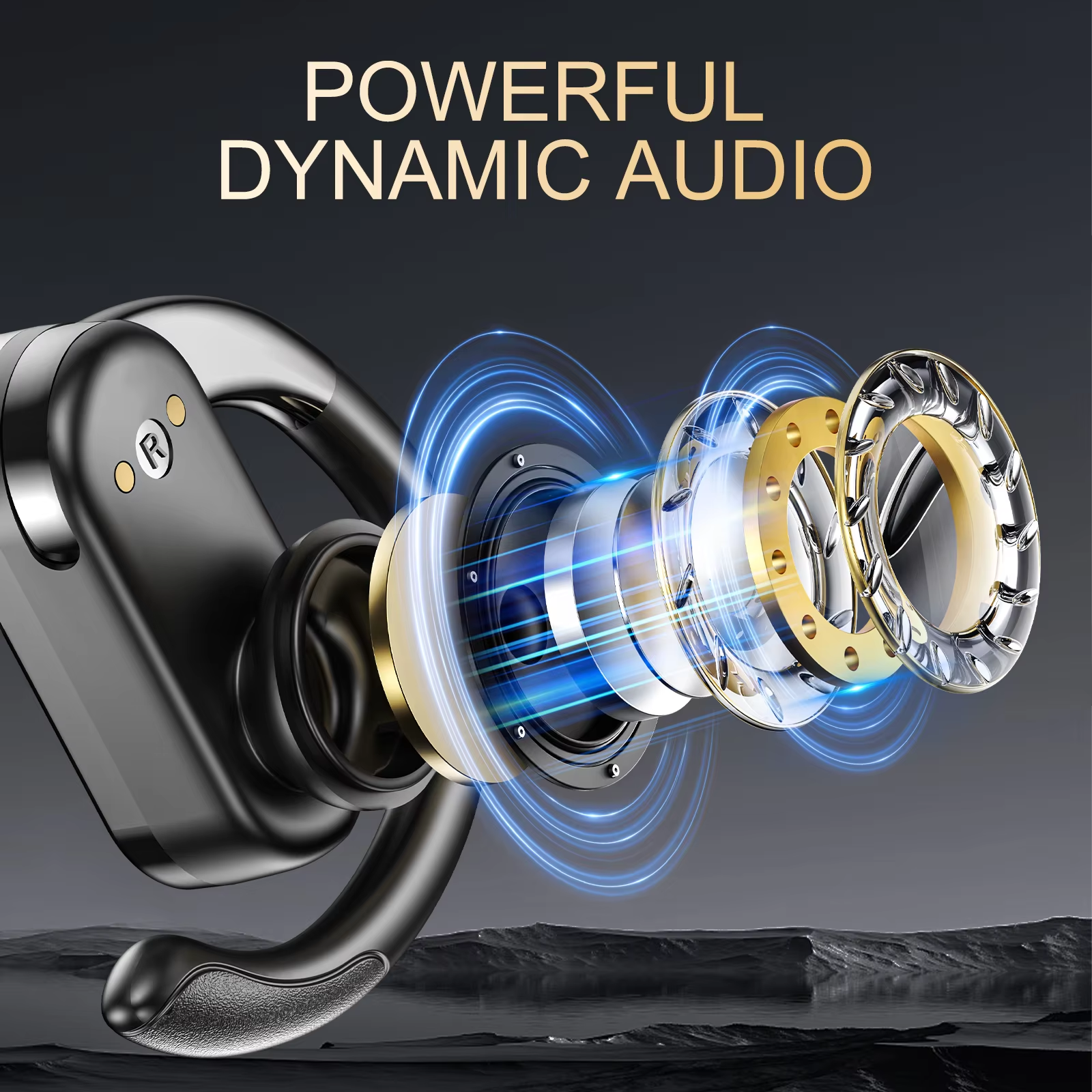 SP36 HIFI Stereo True Wireless Earphones Rotatable Ear Hook Sports Earbuds with Noise Cancelling and Dual Led Battery Display