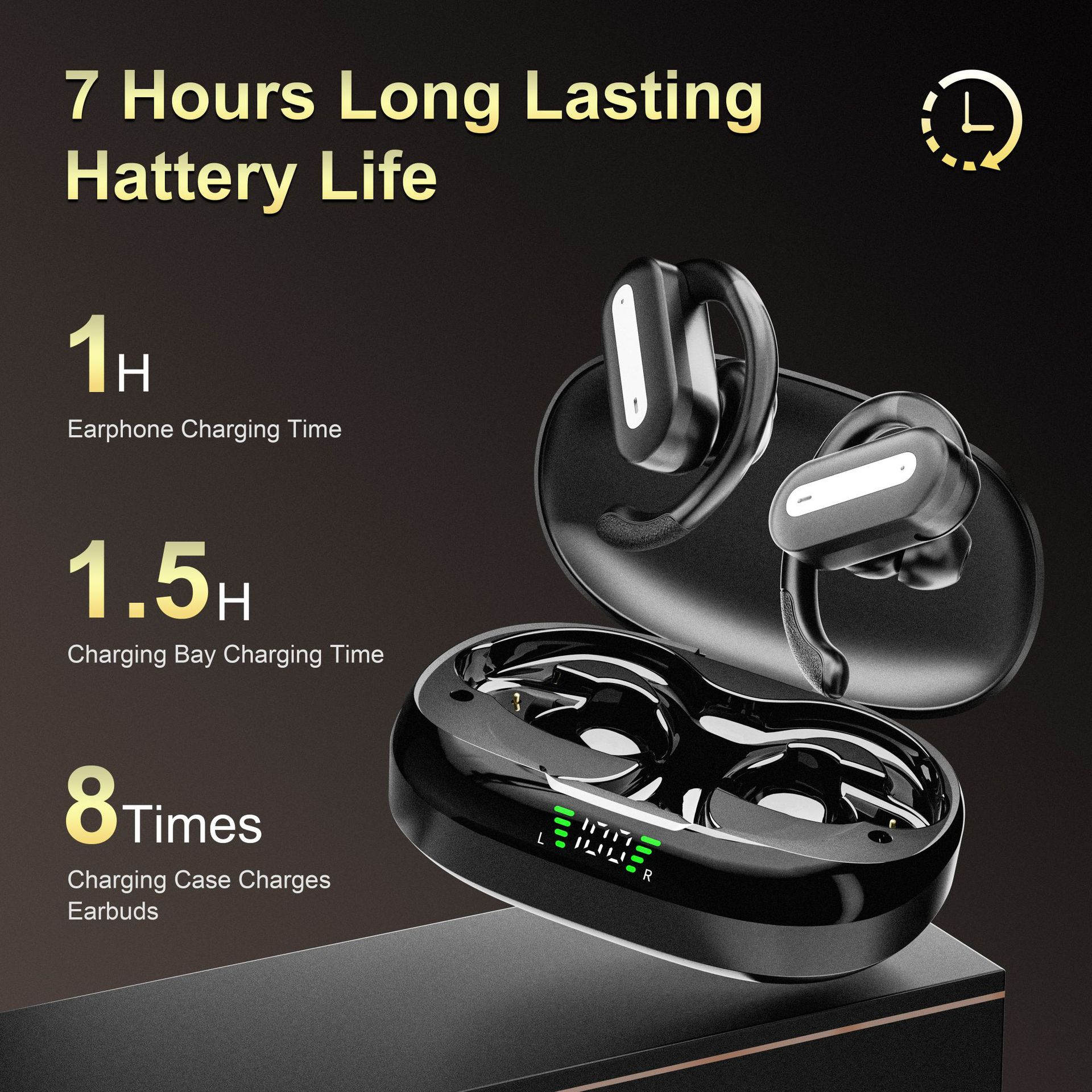 SP36 HIFI Stereo True Wireless Earphones Rotatable Ear Hook Sports Earbuds with Noise Cancelling and Dual Led Battery Display
