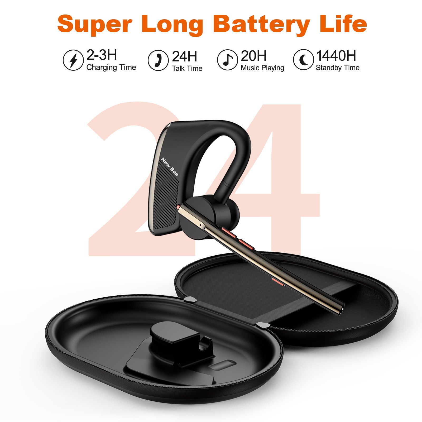 New Bee M50 Small Earpiece Mobile Ear Phones In Ear Bluetooth Single Ear Cell Phone Headset Noise Cancelling Headphones with Mic