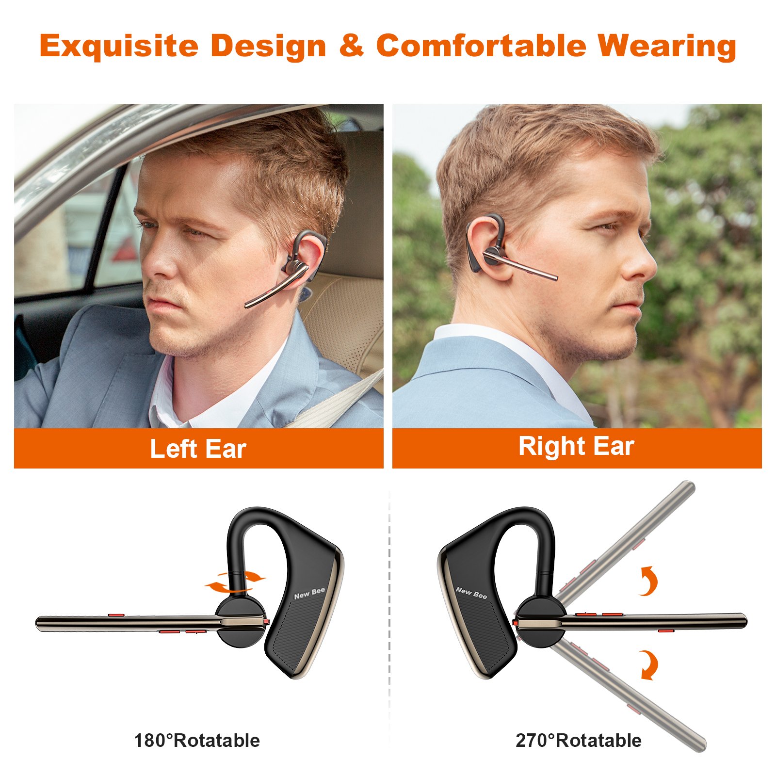 New Bee M50 Small Earpiece Mobile Ear Phones In Ear Bluetooth Single Ear Cell Phone Headset Noise Cancelling Headphones with Mic