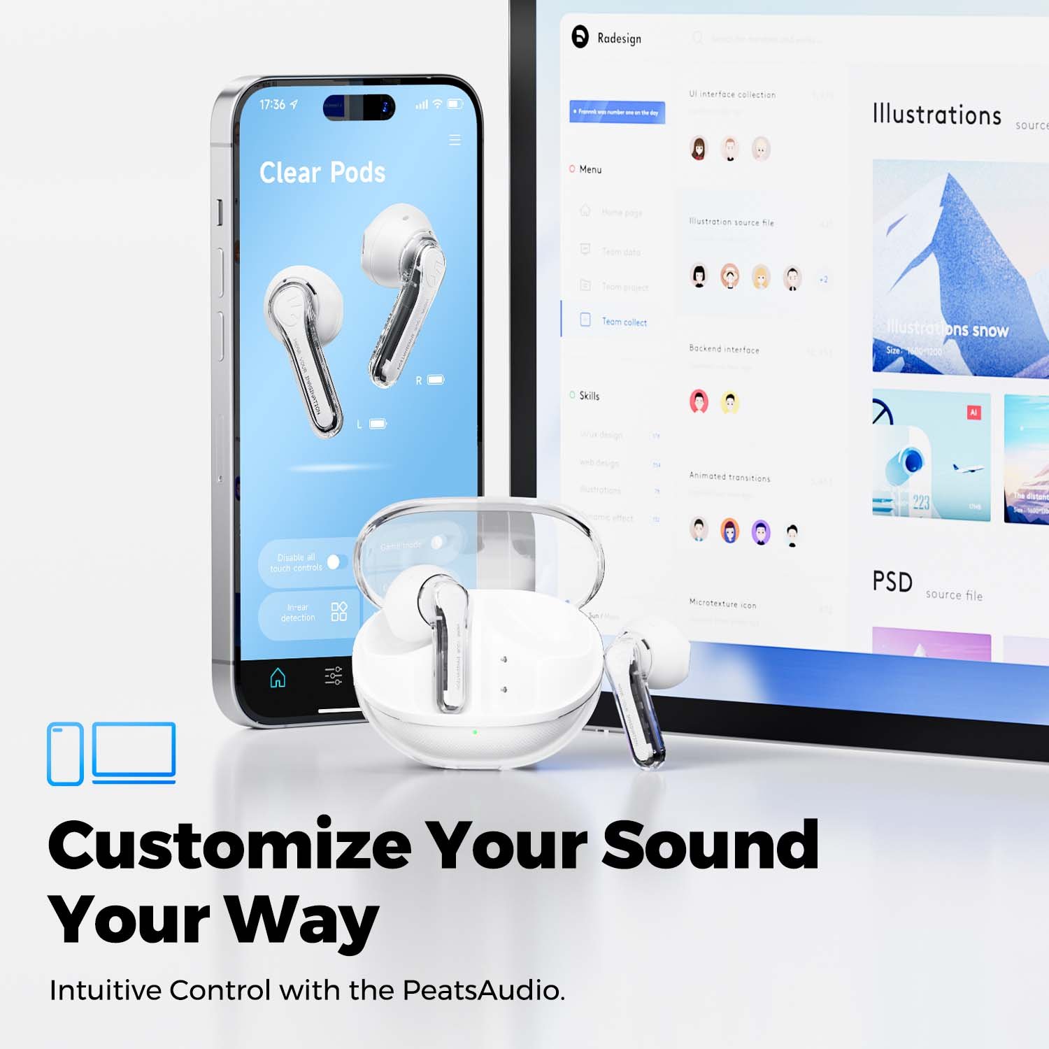 SoundPEATS Clear Pods tws earbuds bluetooth wireless earphones semi in-ear headphones gaming earbuds