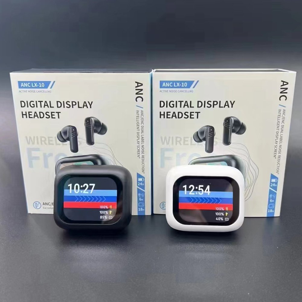 LX10 HiFi Headphone new design BT5.4 ANC ENC TWS earphone with digital LCD touch control screen wireless In-Ear Headphones LX-10