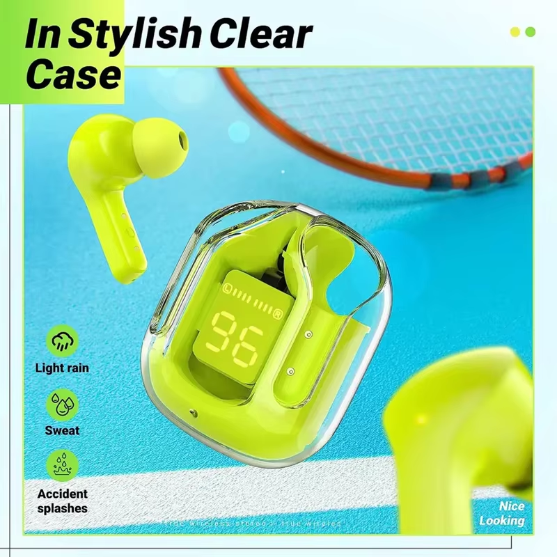 CY-T2 Wireless LED Power Digital Display Earphones Two-Track Stereo Transparent Earbuds with Environmental Noise Cancellation