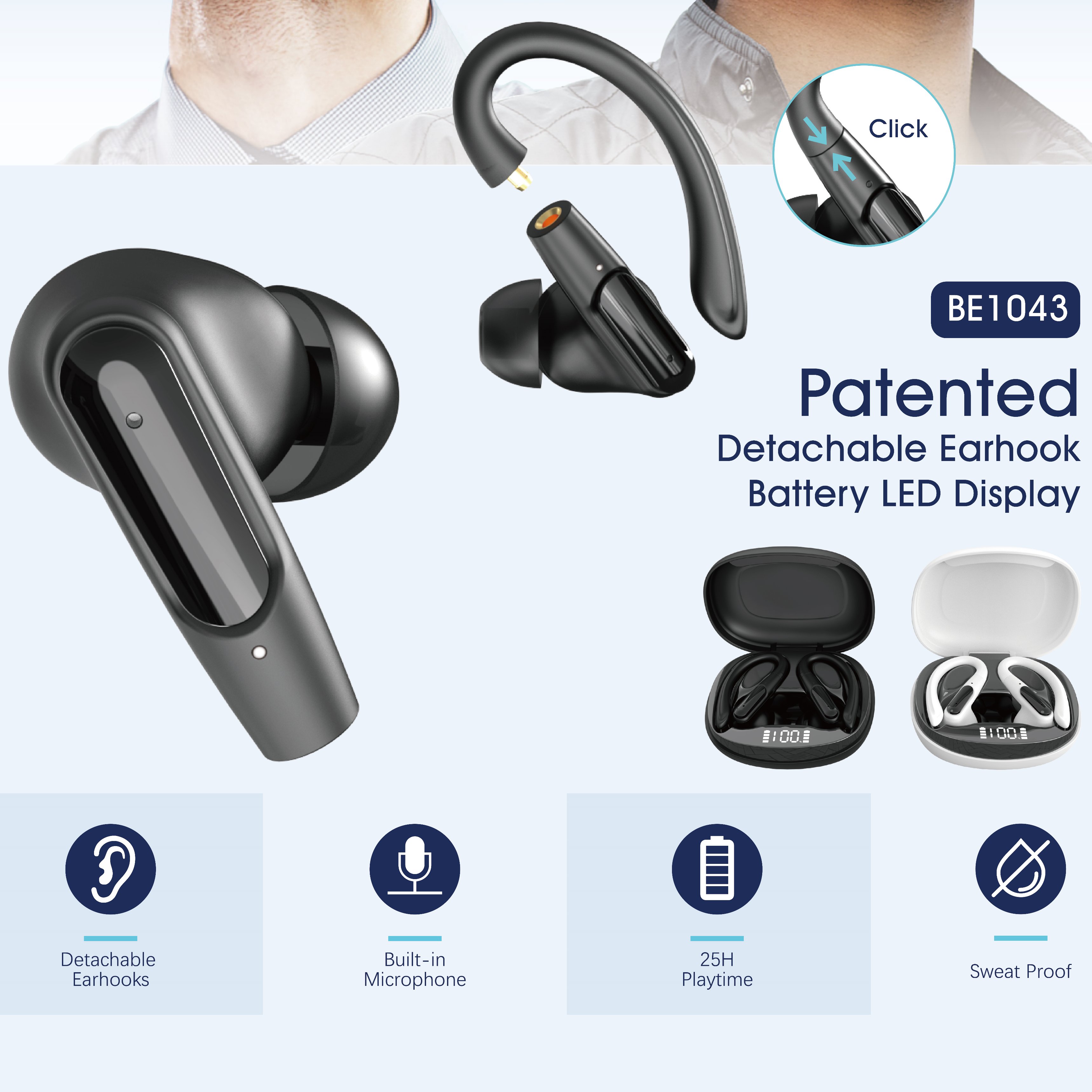 Kinlan Factory Outlet Gaming True Wireless Earbuds Detachable Ear Hook Headphones TWS Headsets Waterproof Bluetooth Earphones