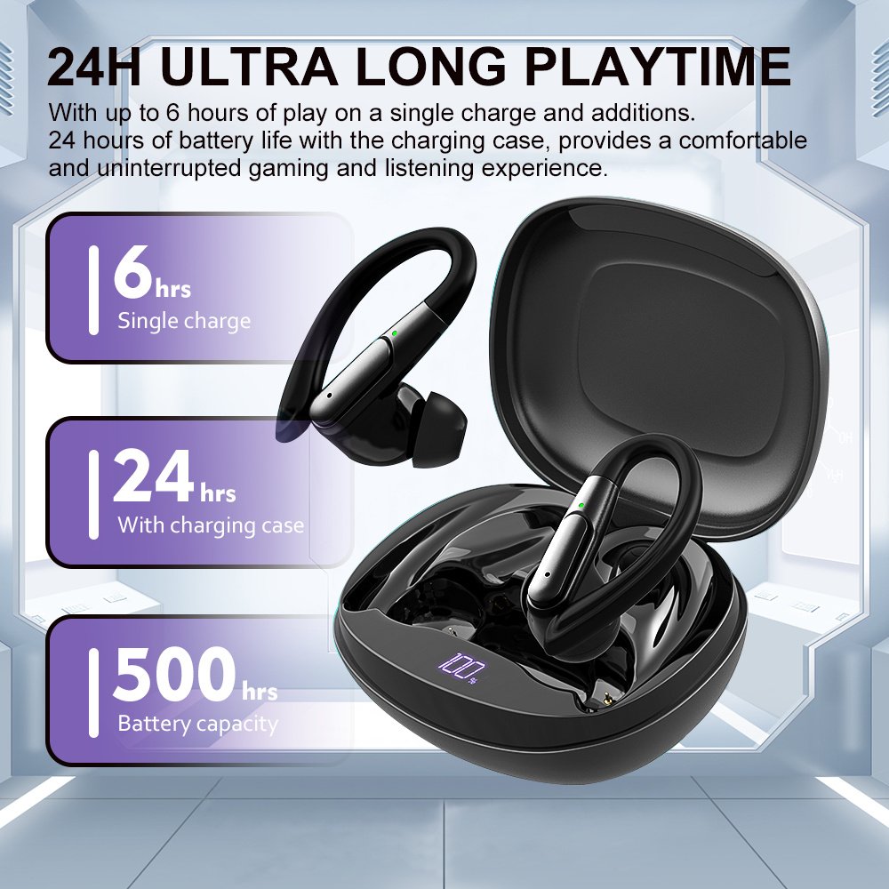 Kinlan Factory Outlet Gaming True Wireless Earbuds Detachable Ear Hook Headphones TWS Headsets Waterproof Bluetooth Earphones