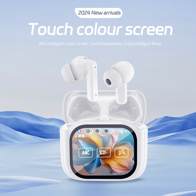 JM19 Touch Screen Earbuds ANC Active Noise Reduction Earphones with Search Earphones and Remote Control Camera Function