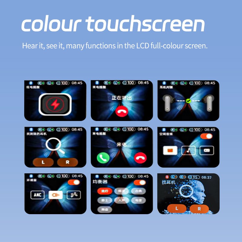 JM19 Touch Screen Earbuds ANC Active Noise Reduction Earphones with Search Earphones and Remote Control Camera Function