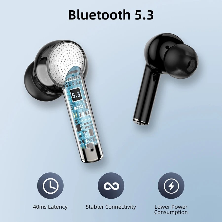 J8 Pro TWS Wireless Earbuds BT Earphone ANC+ENC Active Noise Cancelling HD Calls Low Latency Gaming Headphones Earphones