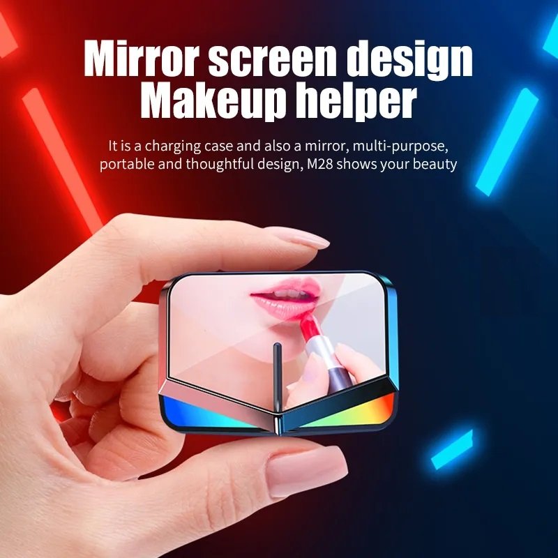 M28 Wireless True Stereo BT Monster Gaming Earbuds TWS Noise Cancelling In-ear Headphones Earbuds With Mirror Screen