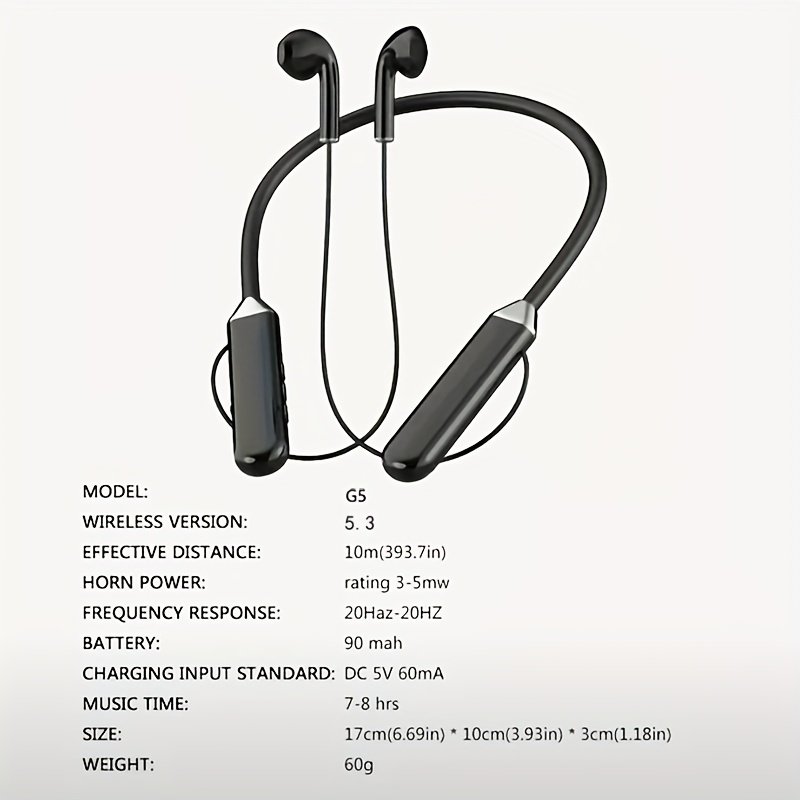 Wireless Headphones 5.0 Neckband Earphones Sports Waterproof TWS Earbuds Headset With Mic