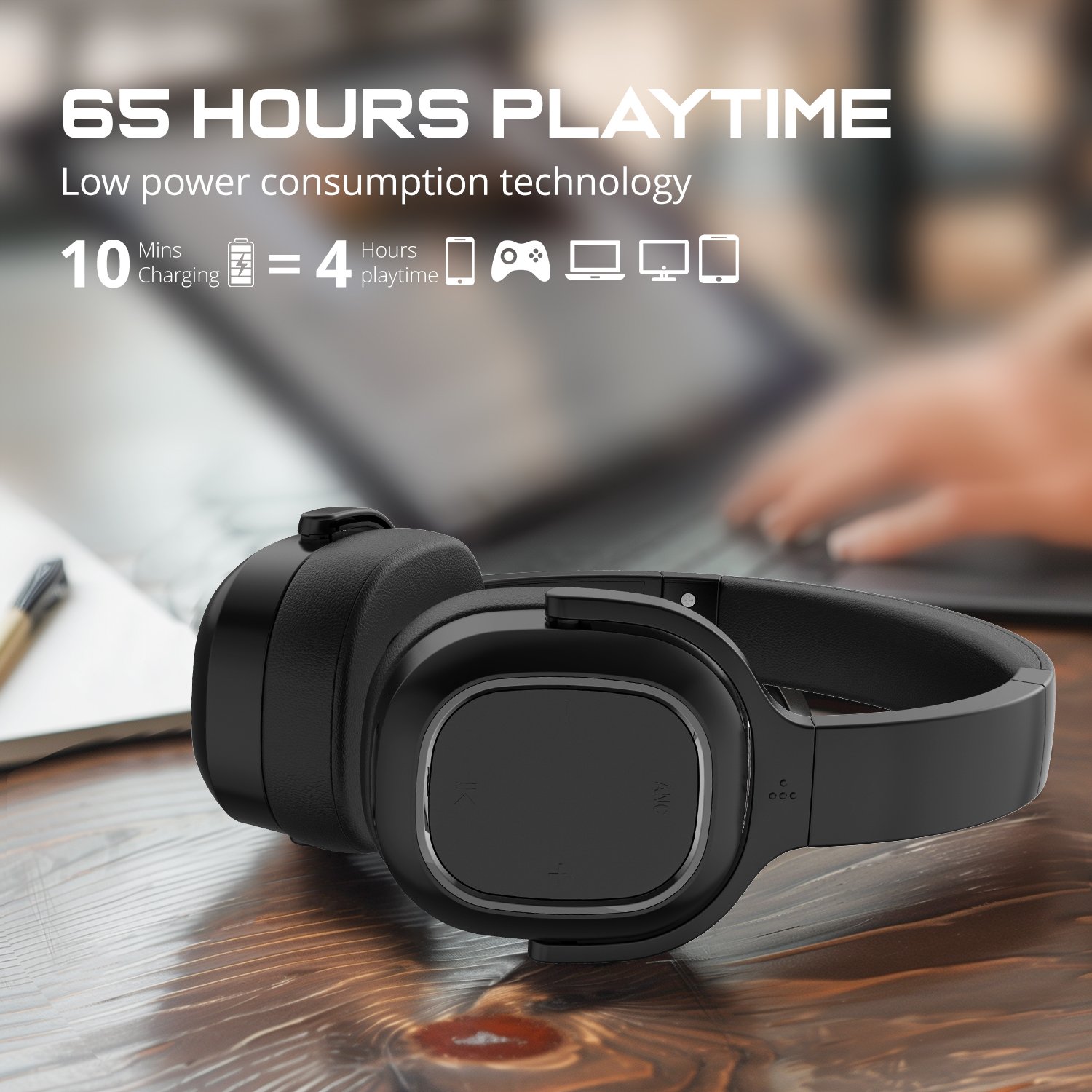 Oem custom logo noise cancelling wireless earphones gaming headset bluetooth over-ear headphones wireless