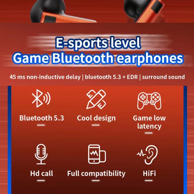 Top Sports LED Display Mini Low Delay Gaming Headset Earbuds TWS Earphones Cheapest Free Sample Shipping's Items for Women Men