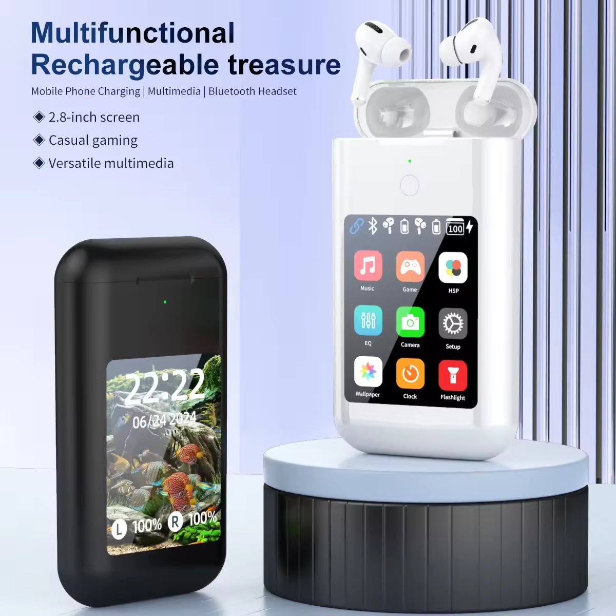 2024 new TF20 BOX TWS with 2.8 inch HD Touch Screen 8000mah power bank Earphones ANC & ENC Noise Reduction Wireless Earbuds