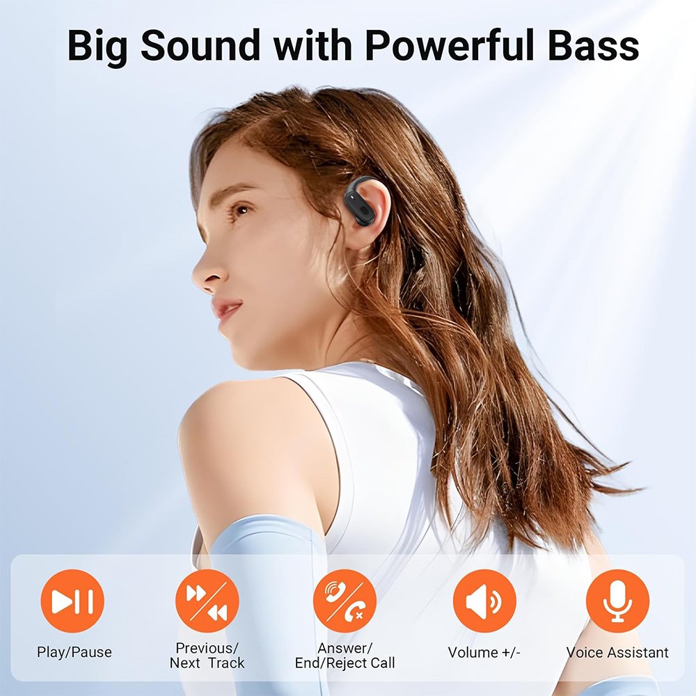 True-Wireless Workout Earbuds Headphones TWS Ear Hooks HiFi Stereo Earbuds Over-Ear Deep Bass Noise Cancelling Sport Earphones