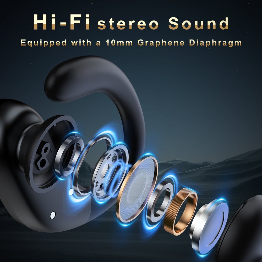 True-Wireless Workout Earbuds Headphones TWS Ear Hooks HiFi Stereo Earbuds Over-Ear Deep Bass Noise Cancelling Sport Earphones