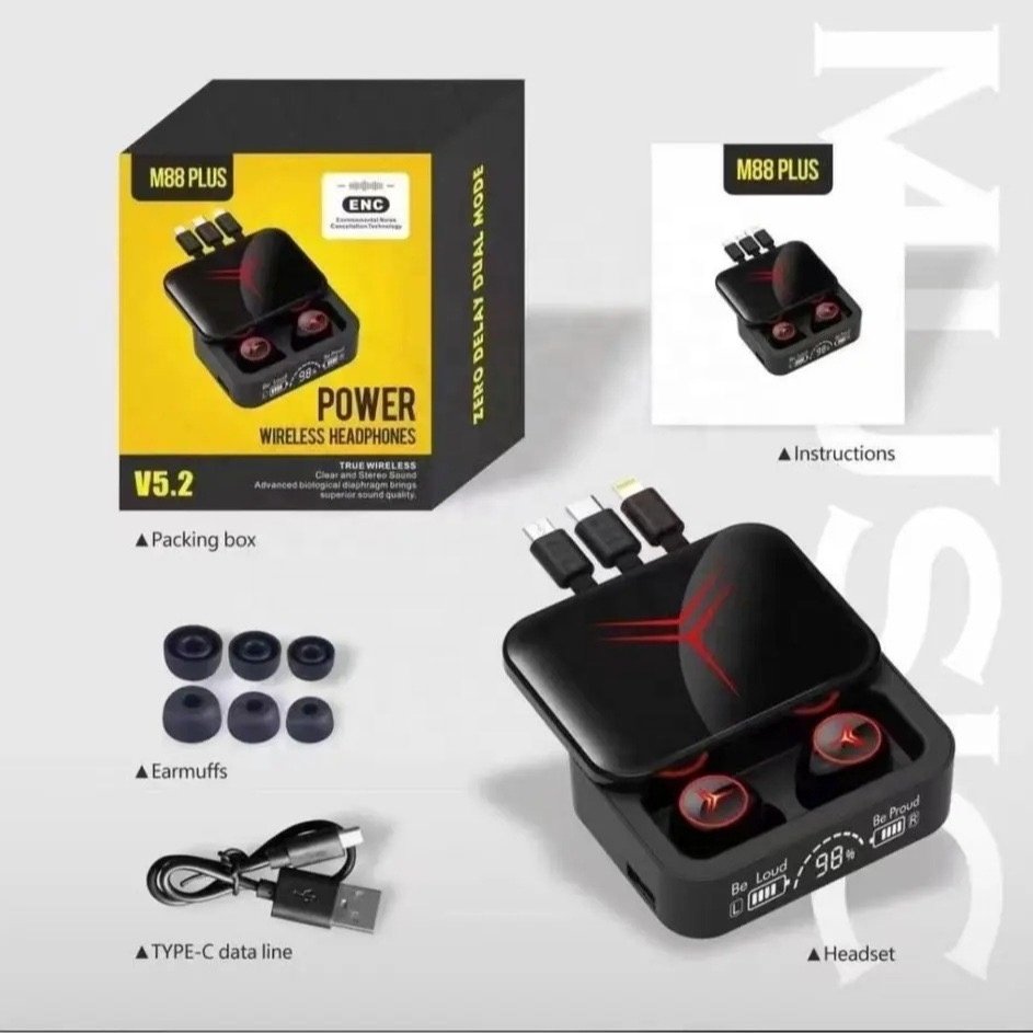 Wireless Earphones TWS M88 Plus In-Ear Noise Cancelling TWS Earphones Headphones Waterproof Headset