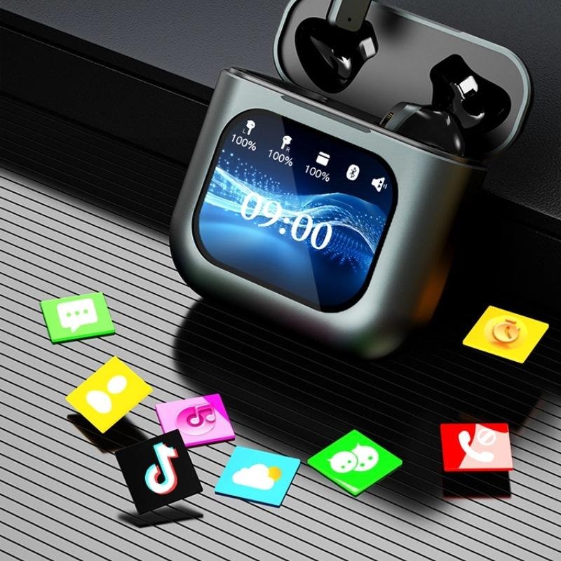 ANC Earphone V8 LCD Full Touch Screen Wireless Earbuds In Ear Waterproof TWS Gaming Wireless Earphone V8 Color Screen headphones