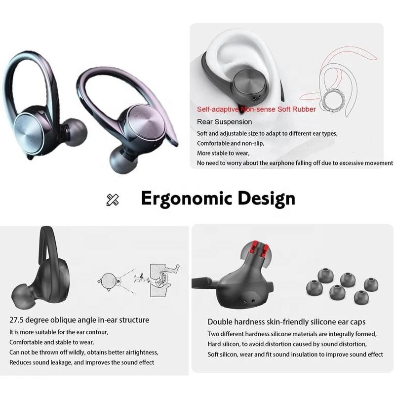 R200 TWS BT Earphones Stereo True Wireless Headphones BT 5.0 Music Sports IPX5 Waterproof Earhook Earbuds Headset for Phones