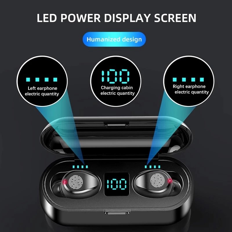 F9 TWS Wireless Headsets Noise Cancelling Sports Headphones Touch Control Support IOS Android Phone HD Call
