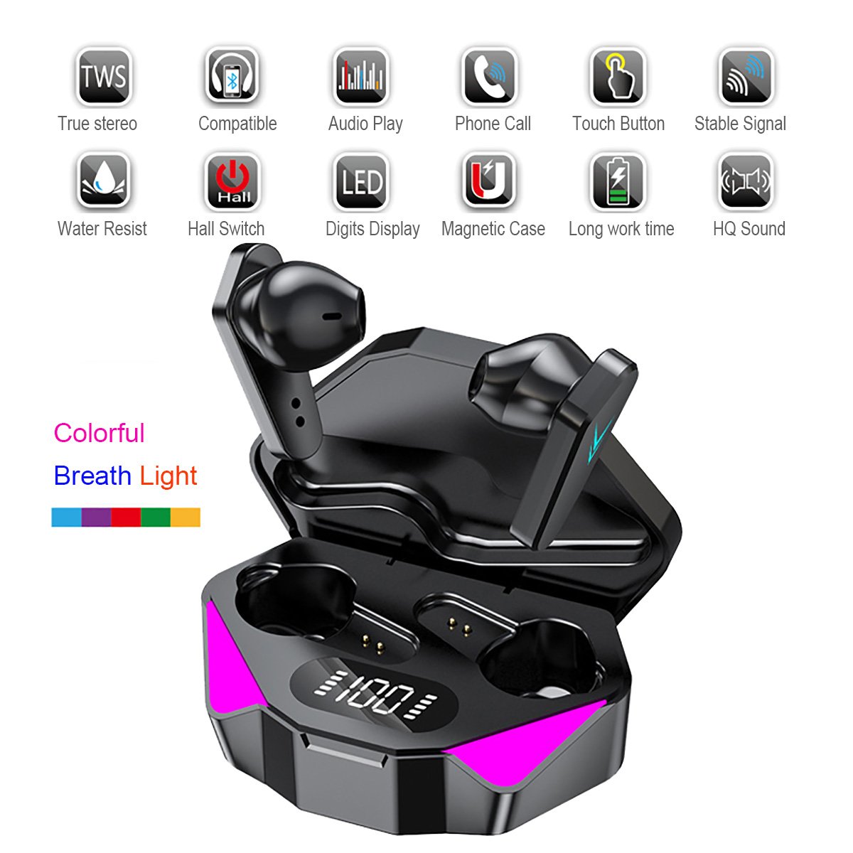 Gamer X15 TWS Earbuds Wireless Headphone 5.0 Earphone Noise Cancelling Gaming Headset Stereo Sound Music In-ear earphone