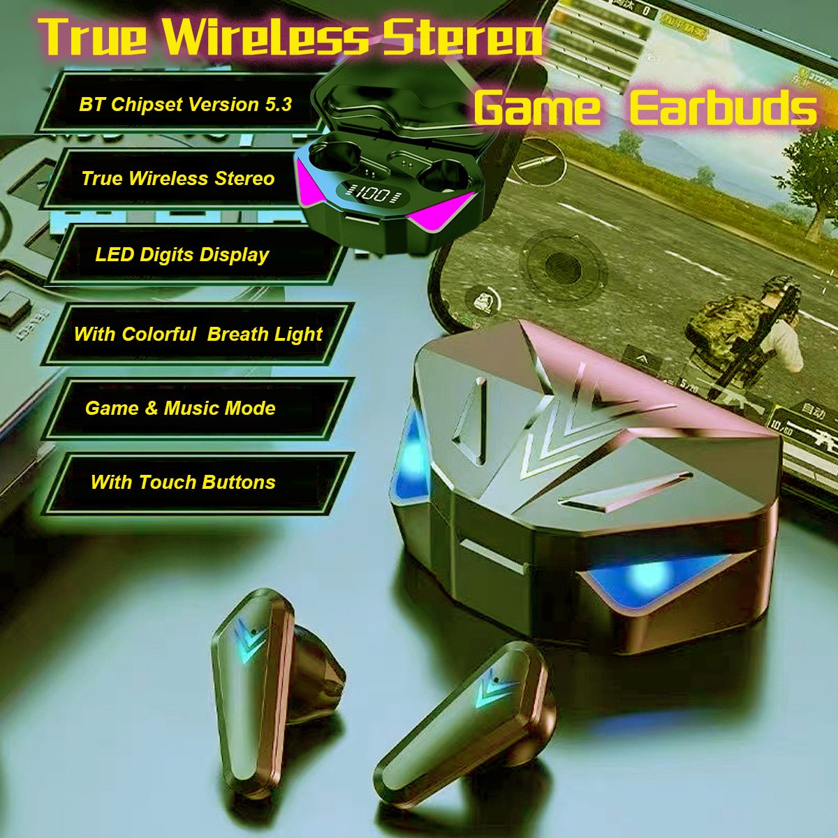 Gamer X15 TWS Earbuds Wireless Headphone 5.0 Earphone Noise Cancelling Gaming Headset Stereo Sound Music In-ear earphone