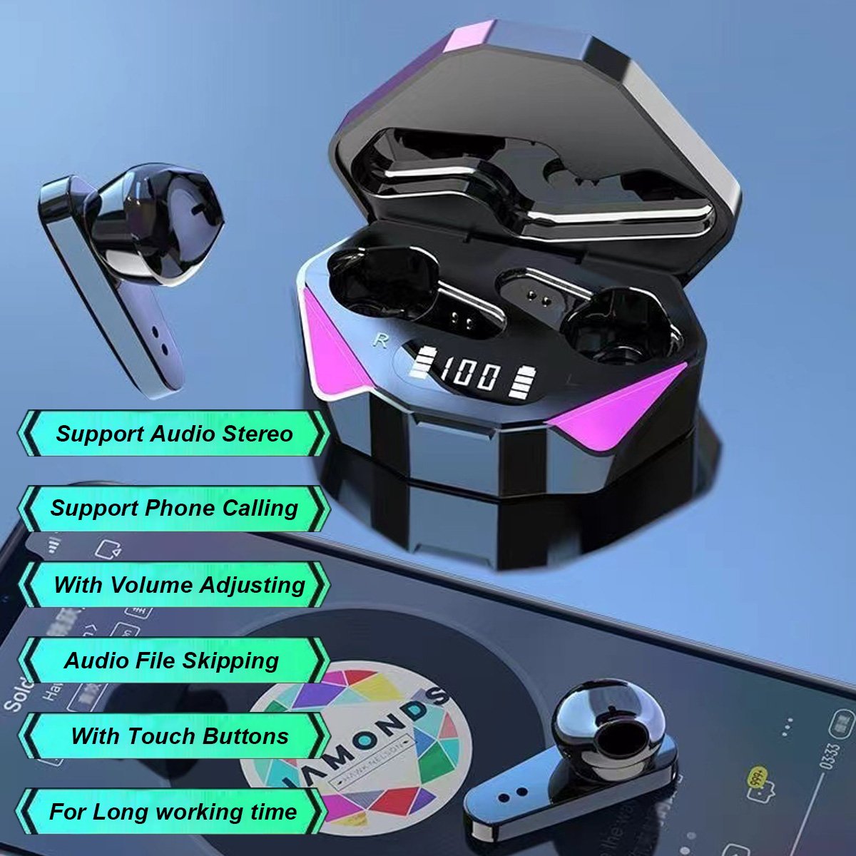 Gamer X15 TWS Earbuds Wireless Headphone 5.0 Earphone Noise Cancelling Gaming Headset Stereo Sound Music In-ear earphone