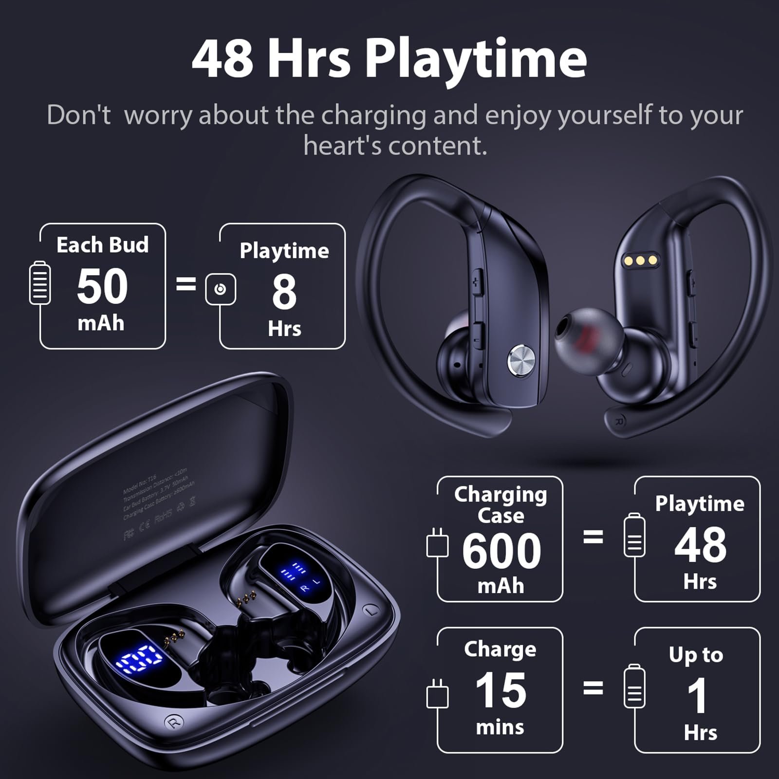Alibaba online shopping website T16 tws Ear hook noise cancelling celulares hifi headphones wireless bluetooth earphone earbuds