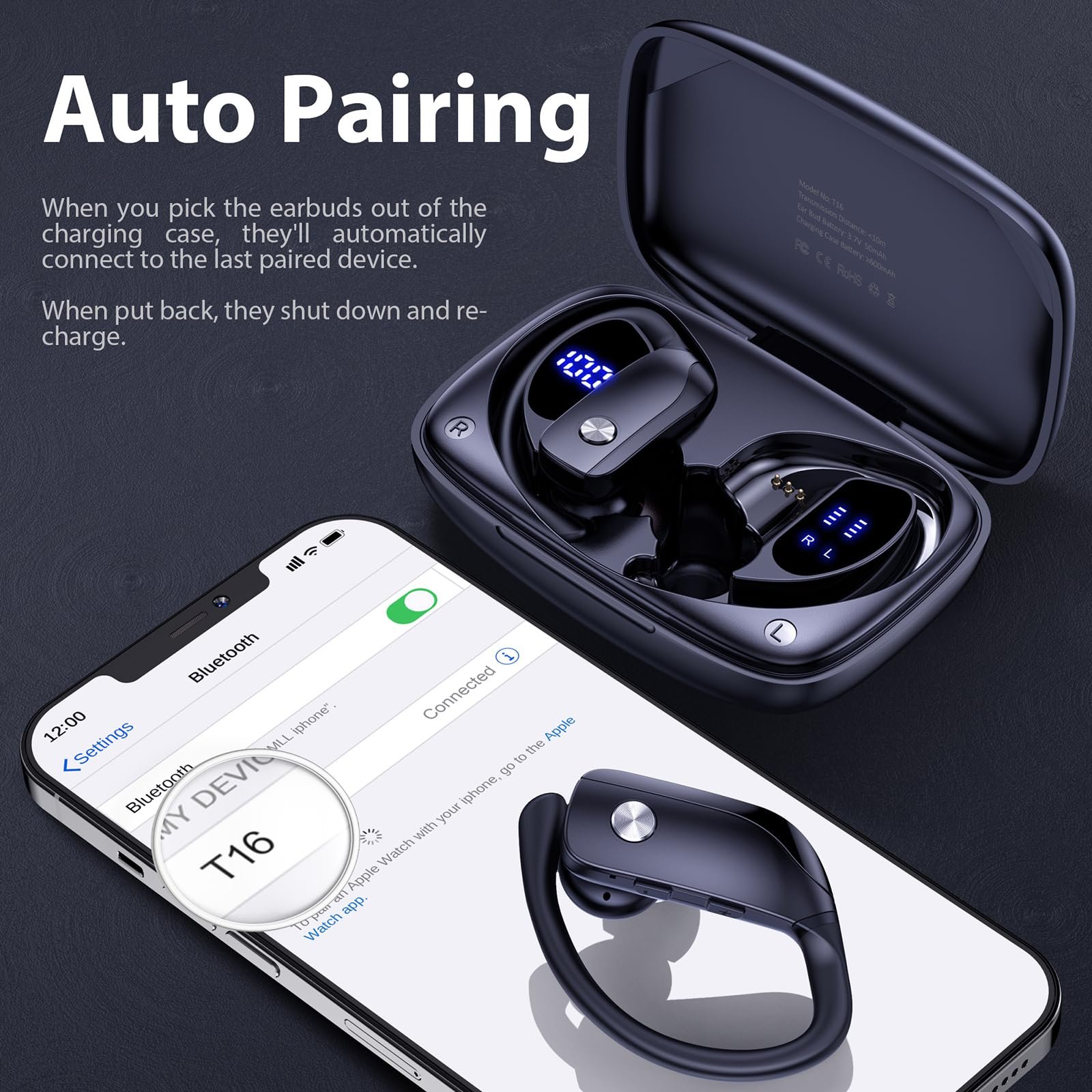 Alibaba online shopping website T16 tws Ear hook noise cancelling celulares hifi headphones wireless bluetooth earphone earbuds