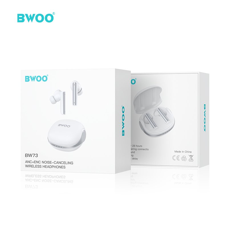 BWOO high quality noise cancelling bt earphones v5.3 ANC+ENC tws sports wireless earphone