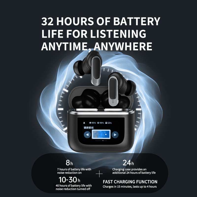 Trending Product Long Playtime V8 LCD Touch Display Screen TWS ANC Noise Cancelling Earbuds Earphones Headsets