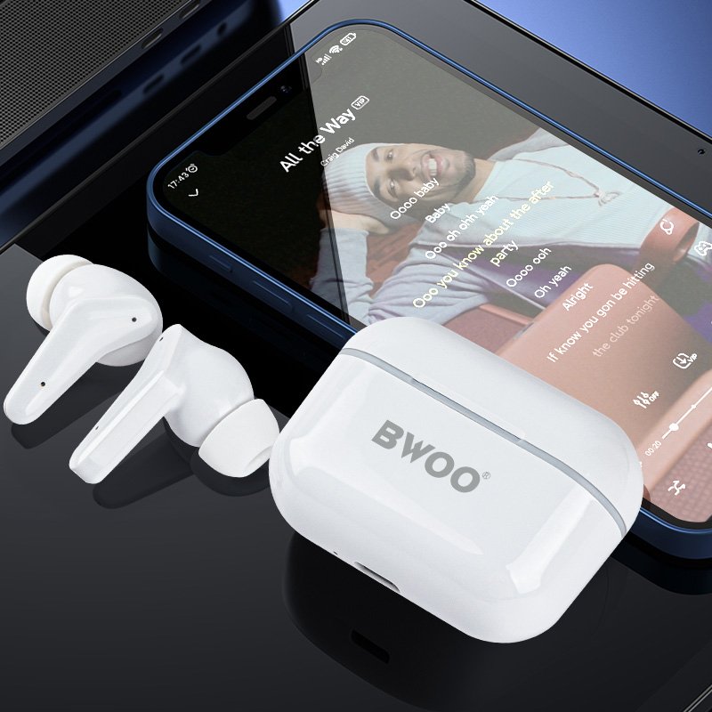 BWOO wholesale ANC mini tws earphones blue tooth 5.0 active noise cancelling wireless headphones