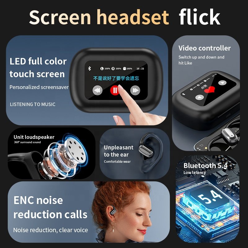 A13mini OWS Wireless noise cancelling tws air earphones and Headphones Open Earhook Sports Headset with big LCD screen display