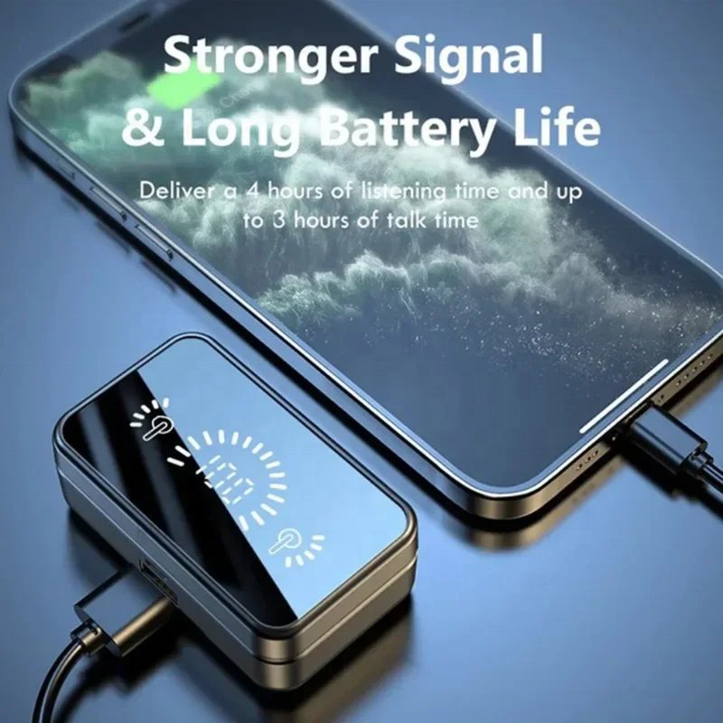 Best selling S20 TWS Wireless headset mirror LED Display Screen ENC ANC bt 5.1 lcd touch screen sports in ear earphone earbuds