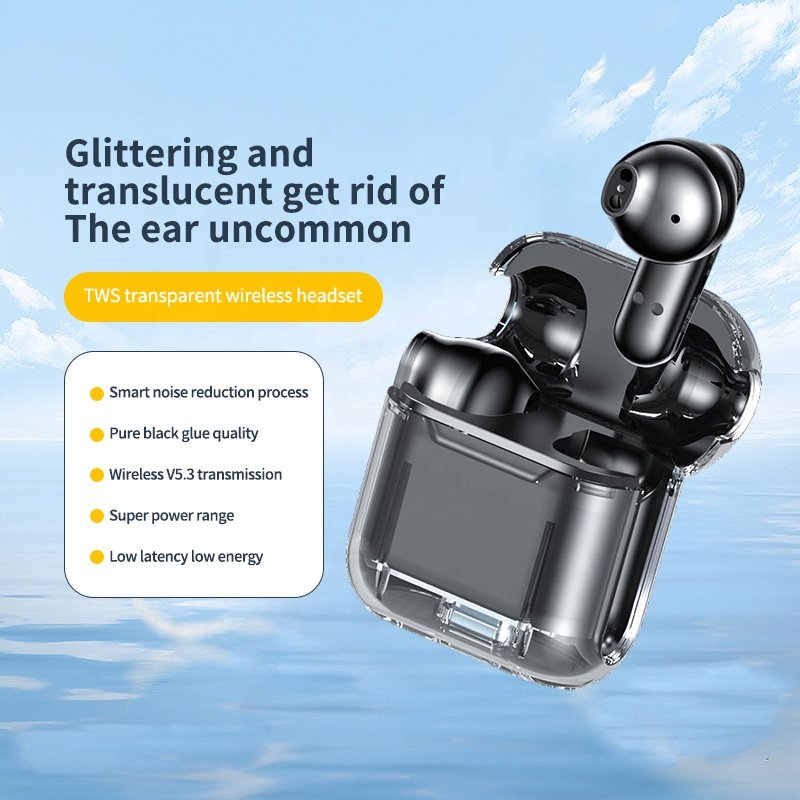 TM10 TWS Earphone Wireless Hifi Stereo Noise Reduction Mini Earbuds Transparent Charging Case HD Call Touch Control Headset
