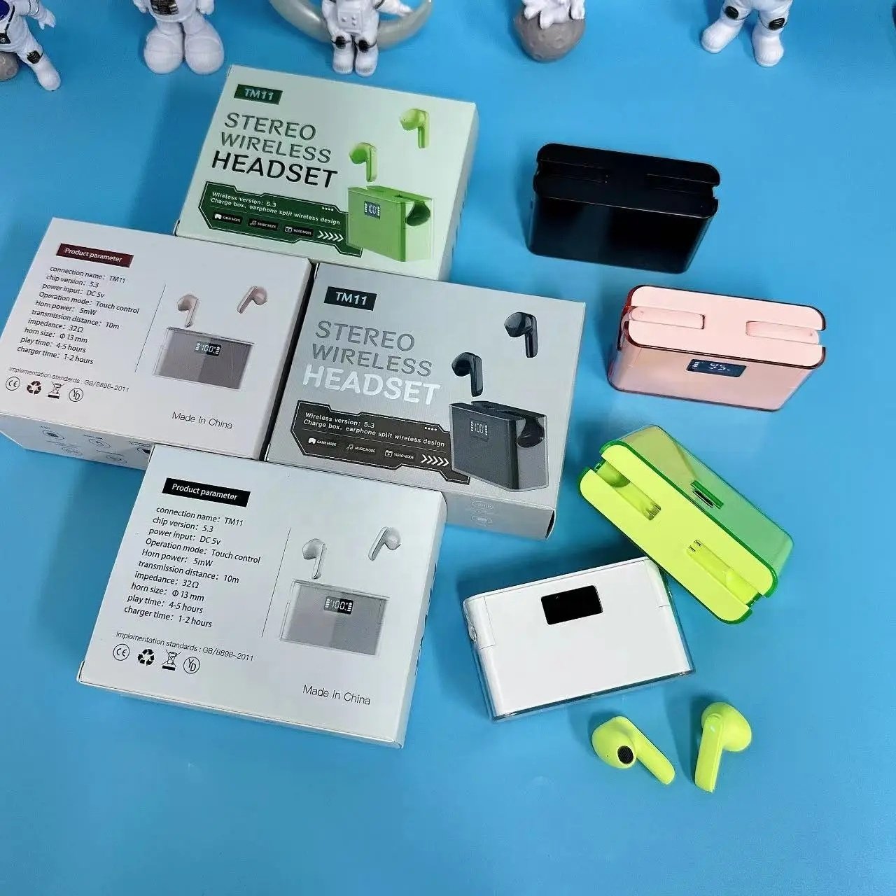 Logo customized oem TM11 BT 5.3 Transparent in ear audifonos noise cancelling tws earphones & headphones with Digital Display