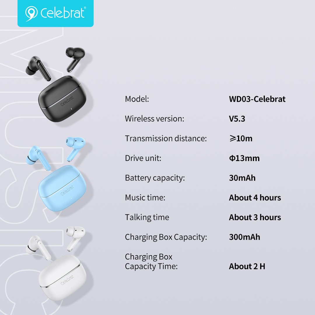 Hot Selling TWS earphone WD03 V5.3 Blueteeth Earbuds Wireless Noise Cancelling Headphones for iphone 16