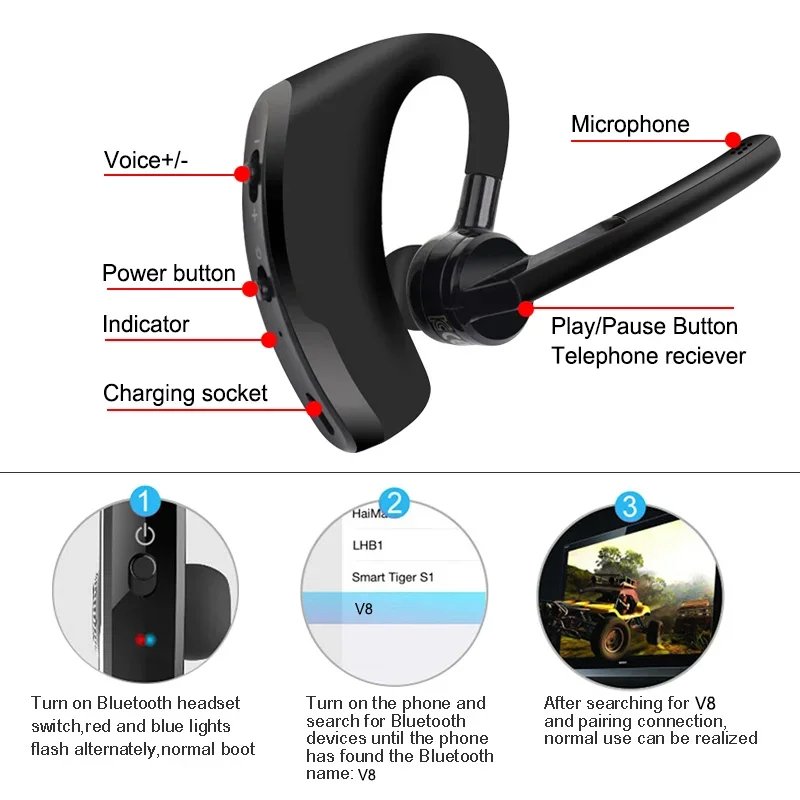 Trend 2024 New Noise Cancelling Sport Headphones Handsfree Single Ear TWS Headset for Trucker Office Business Wireless Earphones
