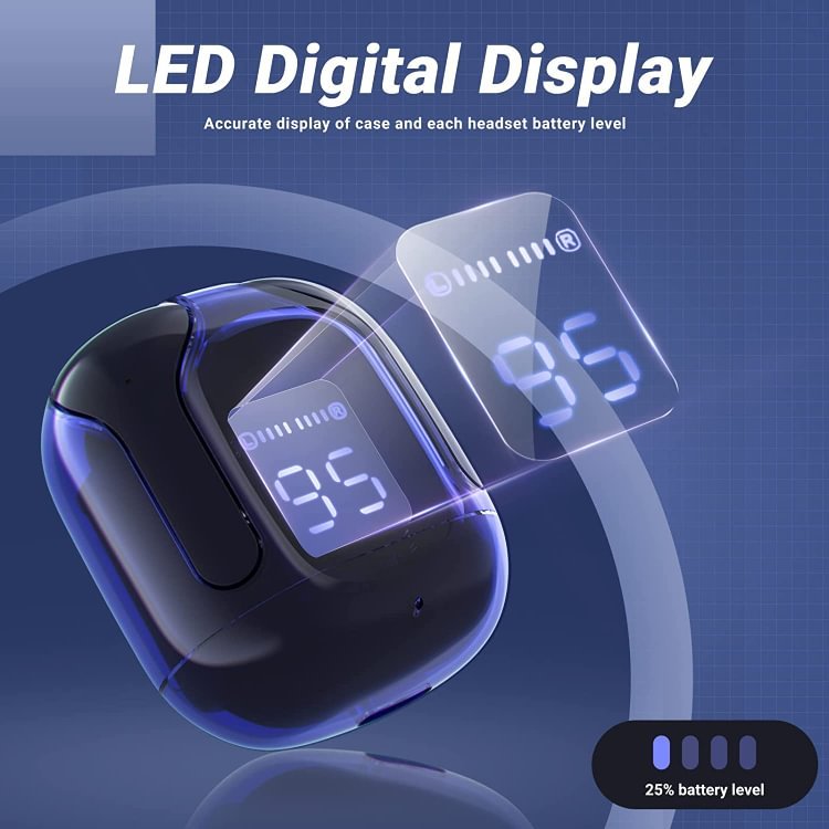 CY-T2 ENC True Wireless Stereo Earphones Transparent Charging Compartment Waterproof Earbud with LED Digital Display